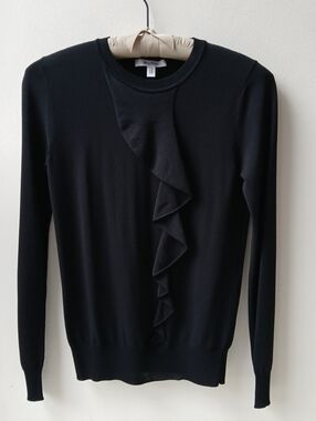 Max Mara Viscose Ruffle Detail Sweater Black Women's Small